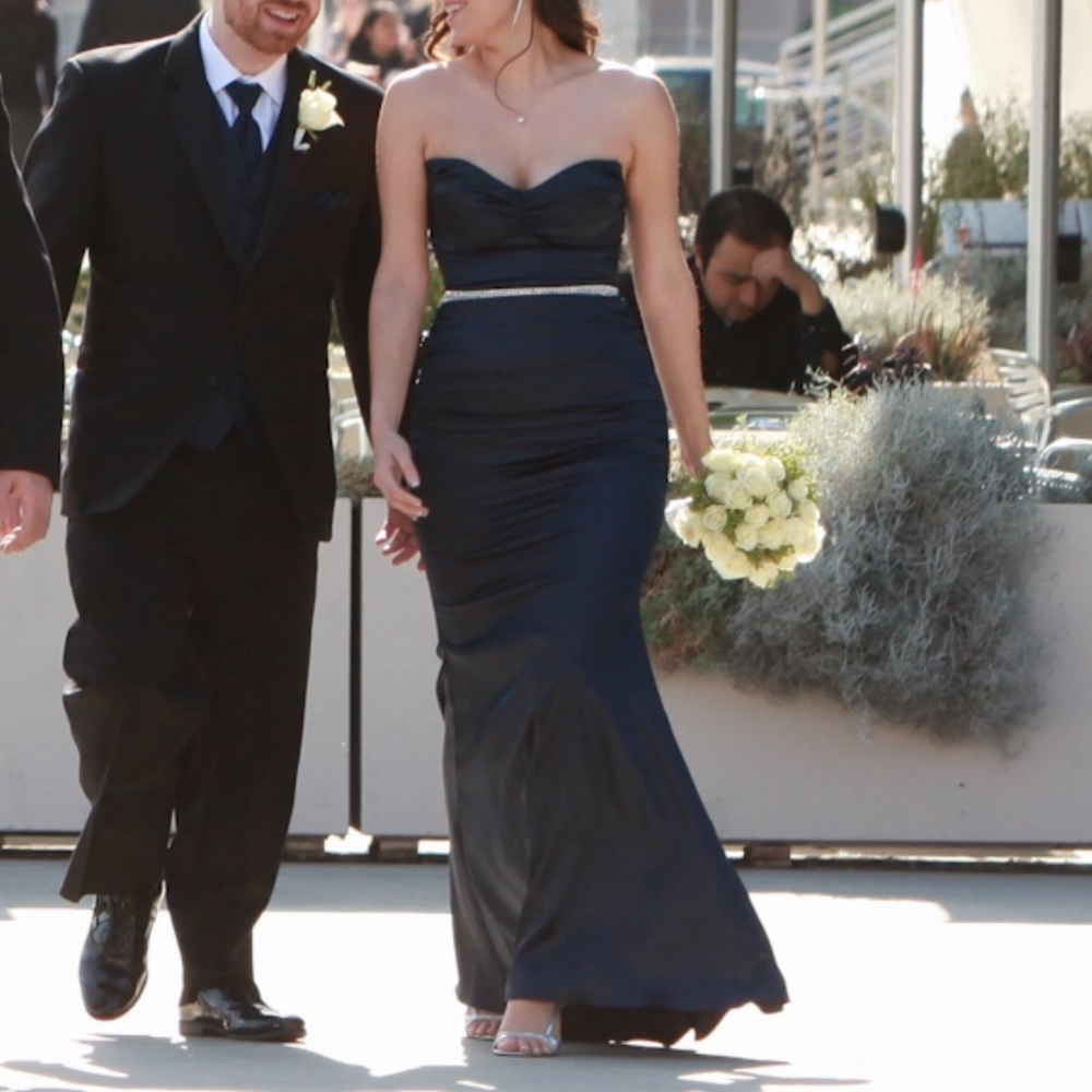 Long midnight blue strapless dress